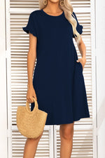 Load image into Gallery viewer, Flounce Sleeve Round Neck Dress with Pockets