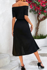 Load image into Gallery viewer, Tie-Waist Off-Shoulder Split Dress