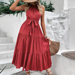 Load image into Gallery viewer, Tie Belt Tiered Midi Dress