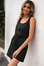 Load image into Gallery viewer, Buttoned Round Neck Sleeveless Romper