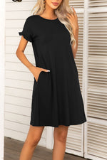 Load image into Gallery viewer, Flounce Sleeve Round Neck Dress with Pockets