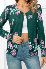 Load image into Gallery viewer, Floral Button Front Round Neck Cardigan