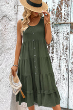Load image into Gallery viewer, Decorative Button Scoop Neck Tiered Sleeveless Dress