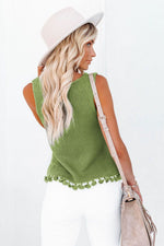 Load image into Gallery viewer, Openwork Tassel Hem Knit Tank