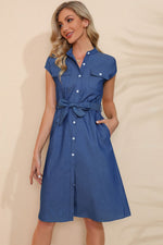 Load image into Gallery viewer, Button Down Belted Denim Dress