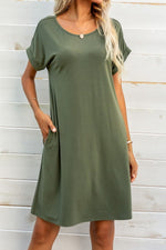 Load image into Gallery viewer, Scoop Neck Short Sleeve Pocket Dress
