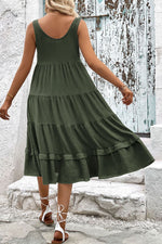 Load image into Gallery viewer, Decorative Button Scoop Neck Tiered Sleeveless Dress