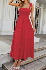 Load image into Gallery viewer, Tie-Shoulder Smocked Tiered Dress