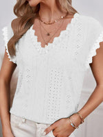 Load image into Gallery viewer, V-Neck Eyelet Short Sleeve Top