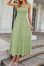 Load image into Gallery viewer, Tie-Shoulder Smocked Tiered Dress