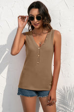 Load image into Gallery viewer, Buttoned Deep V Tank