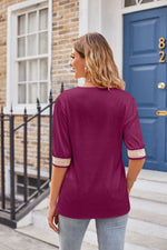 Load image into Gallery viewer, Printed Contrast V-Neck Tee