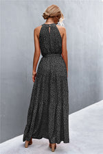 Load image into Gallery viewer, Printed Sleeveless Tie Waist Maxi Dress