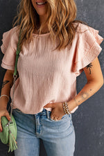 Load image into Gallery viewer, Textured Flutter Sleeve Keyhole Blouse