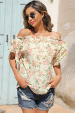 Load image into Gallery viewer, Floral Frill Trim Off-Shoulder Blouse
