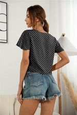 Load image into Gallery viewer, Decorative Button V-Neck Tied Blouse