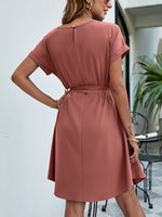 Load image into Gallery viewer, Belted Round Neck Curved Hem Dress