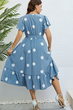 Load image into Gallery viewer, Polka Dot Belted Flutter Sleeve Ruffle Hem Dress
