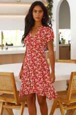 Load image into Gallery viewer, Floral Surplice Neck Flutter Sleeve Dress
