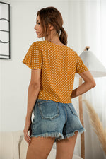Load image into Gallery viewer, Decorative Button V-Neck Tied Blouse