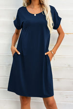 Load image into Gallery viewer, Scoop Neck Short Sleeve Pocket Dress