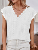 Load image into Gallery viewer, V-Neck Eyelet Short Sleeve Top