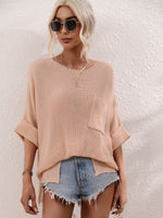 Load image into Gallery viewer, Boat Neck Cuffed Sleeve Slit Tunic Knit Top