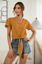 Load image into Gallery viewer, Decorative Button V-Neck Tied Blouse