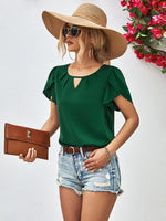 Load image into Gallery viewer, Cutout Round Neck Petal Sleeve Blouse