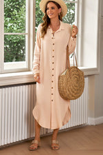 Load image into Gallery viewer, Button Front Textured Slit Shirt Dress