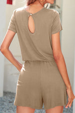 Load image into Gallery viewer, Drawstring Waist Short Sleeve Romper with Pockets