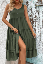 Load image into Gallery viewer, Decorative Button Scoop Neck Tiered Sleeveless Dress