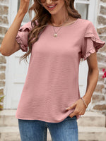 Load image into Gallery viewer, Textured Petal Sleeve Round Neck Tee