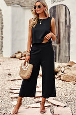 Load image into Gallery viewer, Buttoned Round Neck Tank and Wide Leg Pants Set