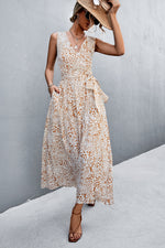 Load image into Gallery viewer, Printed V-Neck Tie Waist Maxi Dress