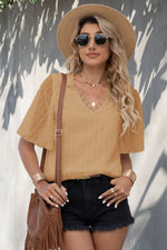 Load image into Gallery viewer, Swiss Dot Lace Trim Flutter Sleeve V-Neck Blouse