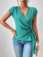 Load image into Gallery viewer, Tied Surplice Neck Short Sleeve Blouse