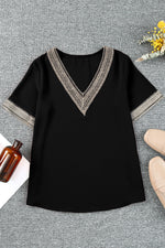 Load image into Gallery viewer, Contrast V-Neck Blouse