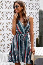Load image into Gallery viewer, Striped Surplice Neck Spaghetti Strap Dress