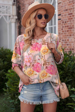 Load image into Gallery viewer, Floral Round Neck Three-Quarter Sleeve Top