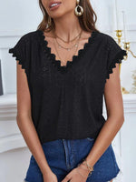 Load image into Gallery viewer, V-Neck Eyelet Short Sleeve Top