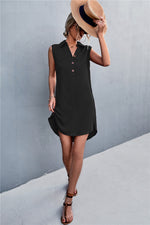 Load image into Gallery viewer, Buttoned Johnny Collar Sleeveless Dress