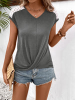 Load image into Gallery viewer, Spliced Lace V-Neck Twisted Hem Tee