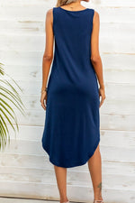 Load image into Gallery viewer, Buttoned V-Neck Curved Hem Sleeveless Dress