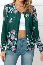 Load image into Gallery viewer, Floral Button Front Round Neck Cardigan