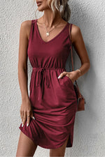 Load image into Gallery viewer, V-Neck Curved Hem Sleeveless Dress