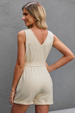 Load image into Gallery viewer, Button Front Belted Sleeveless Romper