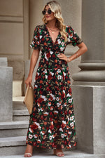 Load image into Gallery viewer, Floral V-Neck Short Flounce Sleeve Dress