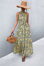 Load image into Gallery viewer, Printed Sleeveless Tie Waist Maxi Dress