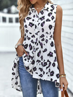 Load image into Gallery viewer, Leopard High-Low Sleeveless Shirt